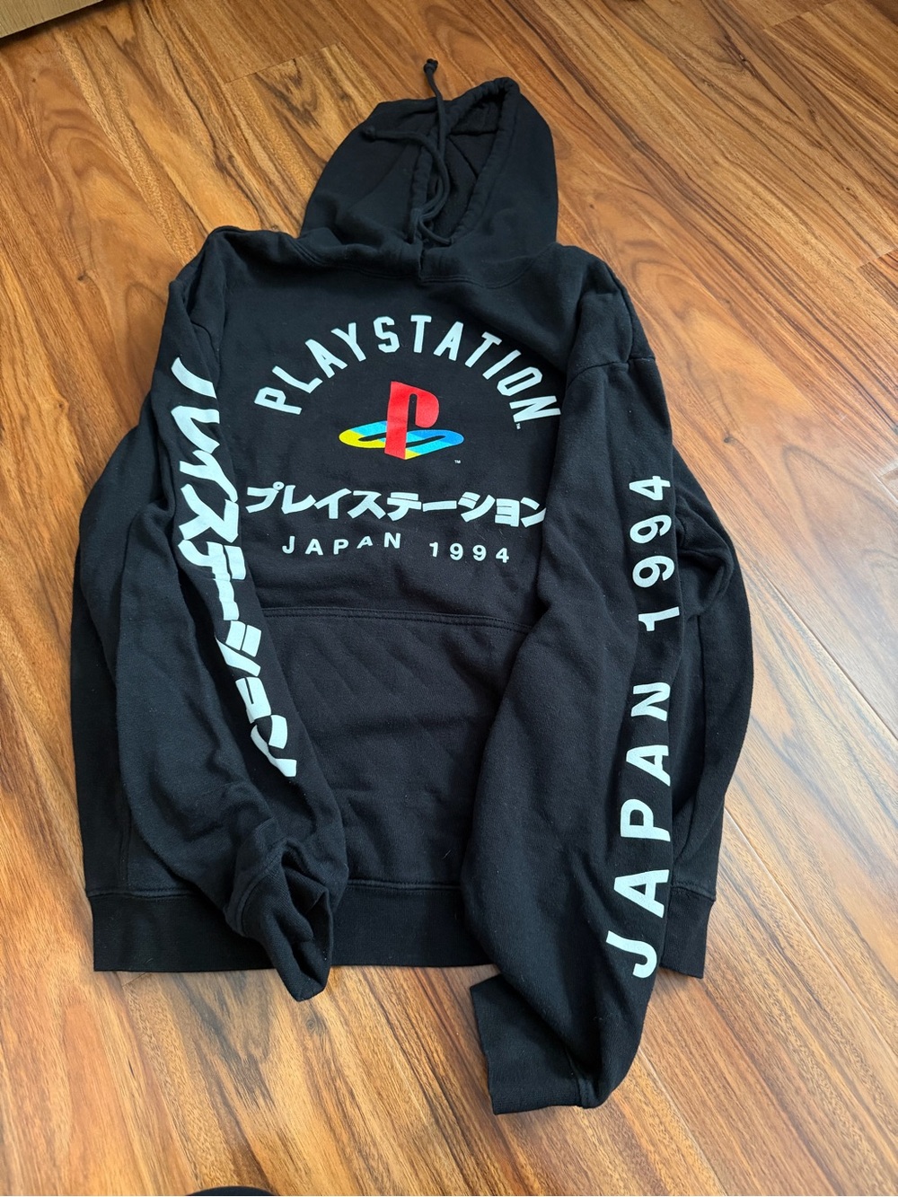 Sony Black PlayStation Graphic Hoodie with Retro Multicolor Logo